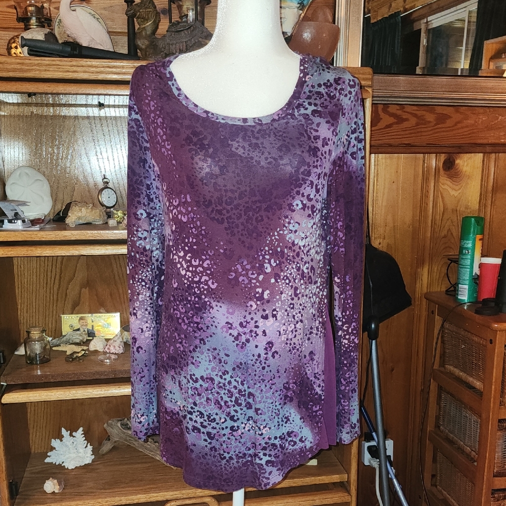 LOGO by Lori Goldstein Purple and Gray Long Sleeve Top